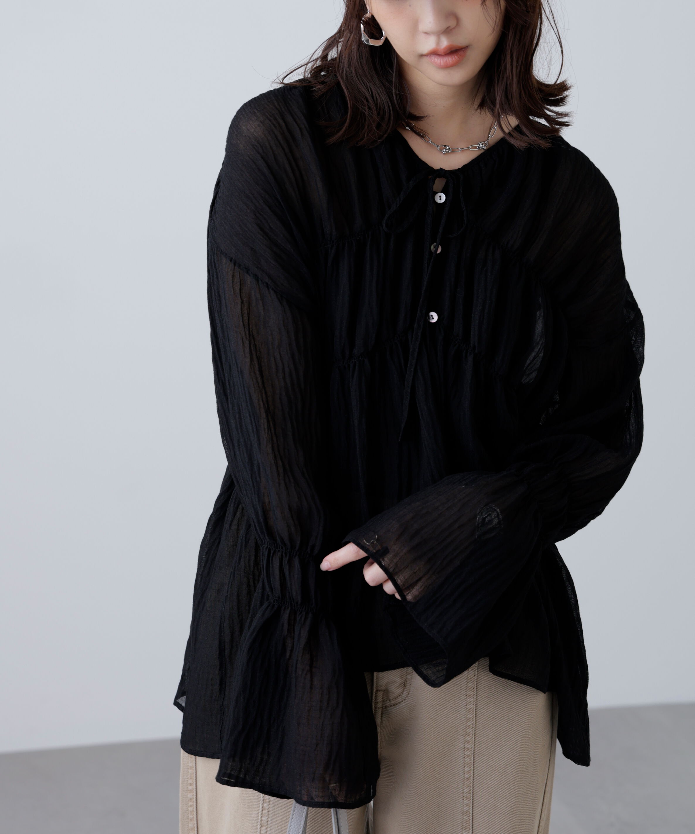  「シャーリングドロストチュニックブラウス」|シャツ・ブラウス|