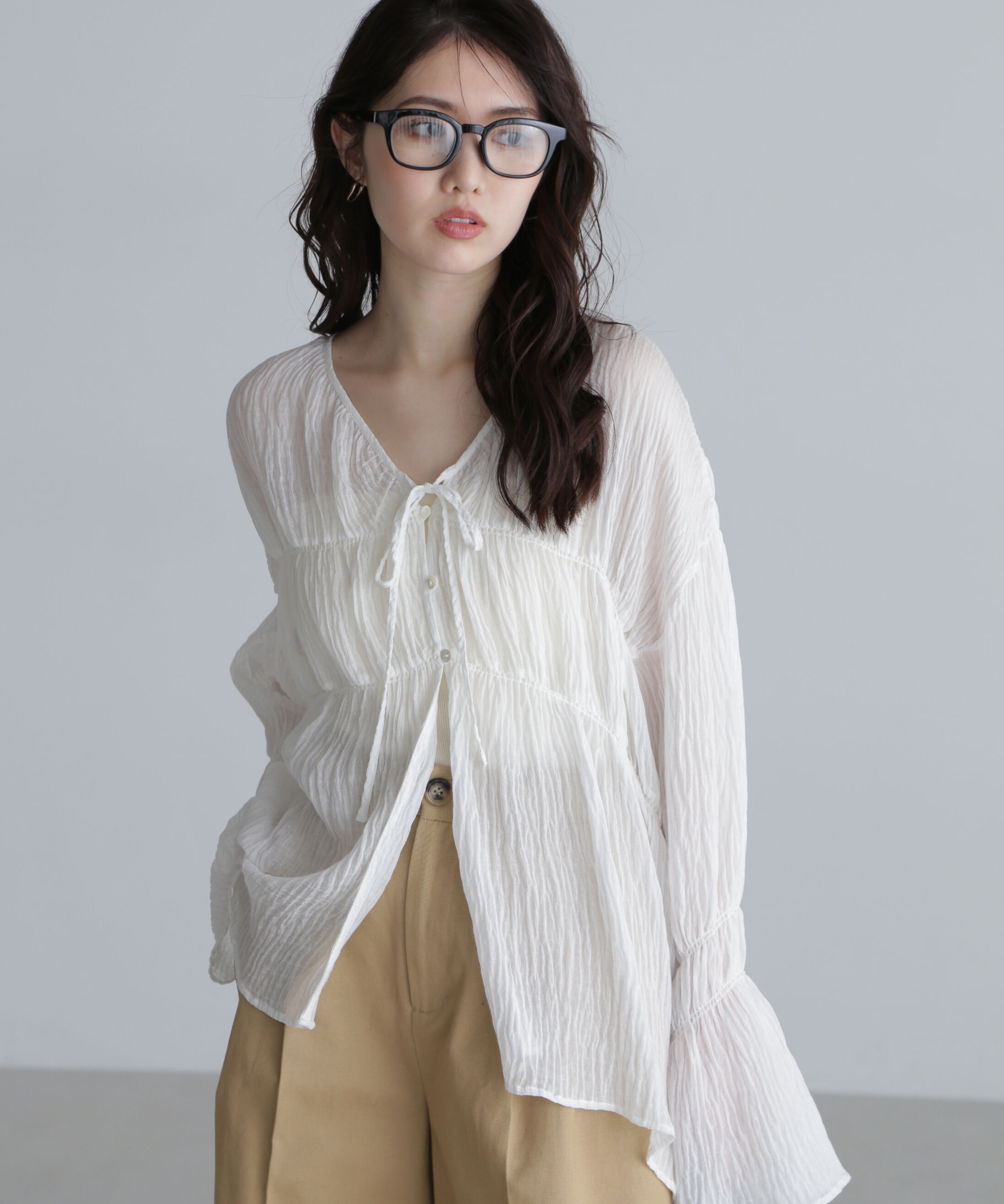  「シャーリングドロストチュニックブラウス」|シャツ・ブラウス|