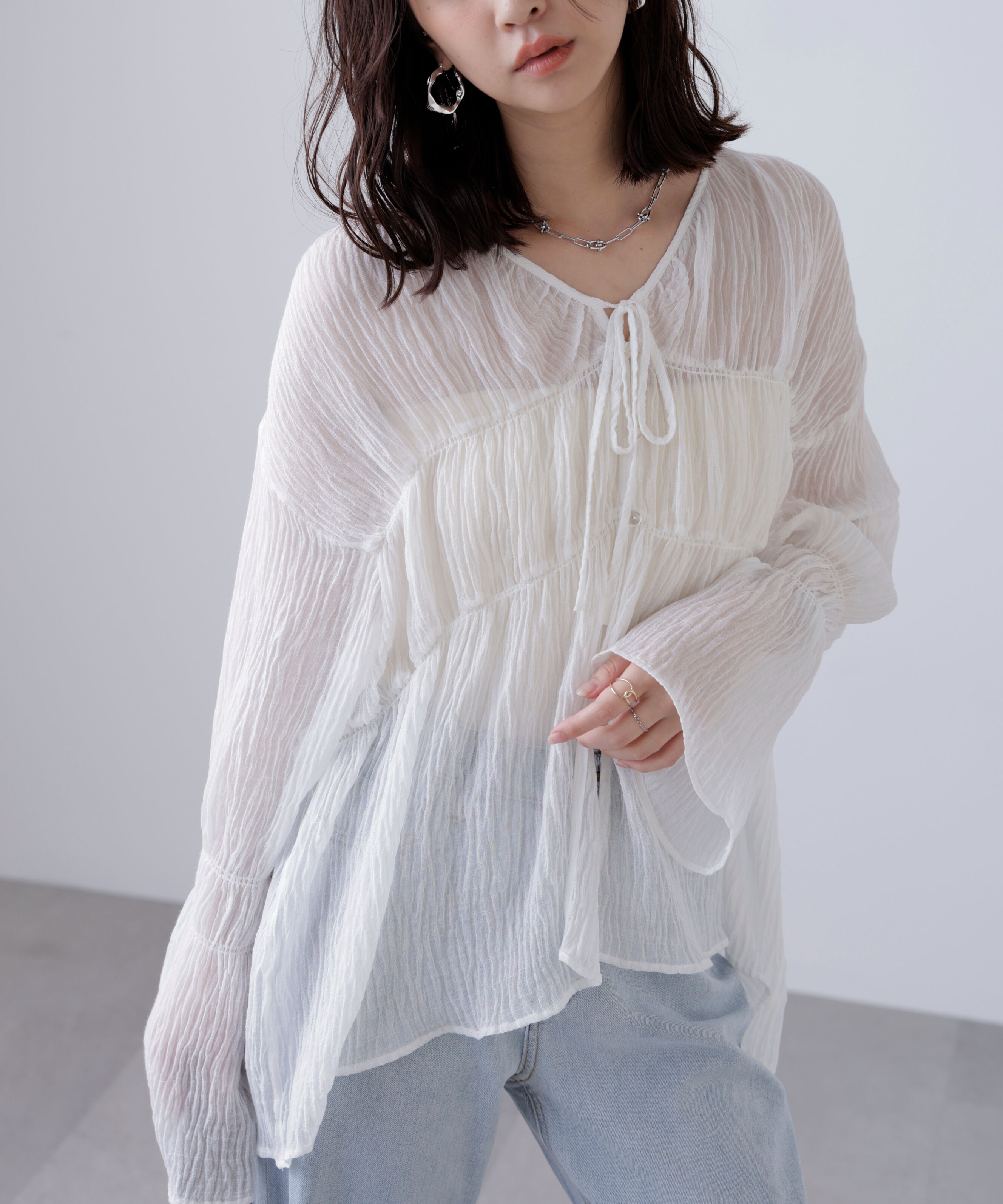  「シャーリングドロストチュニックブラウス」|シャツ・ブラウス|