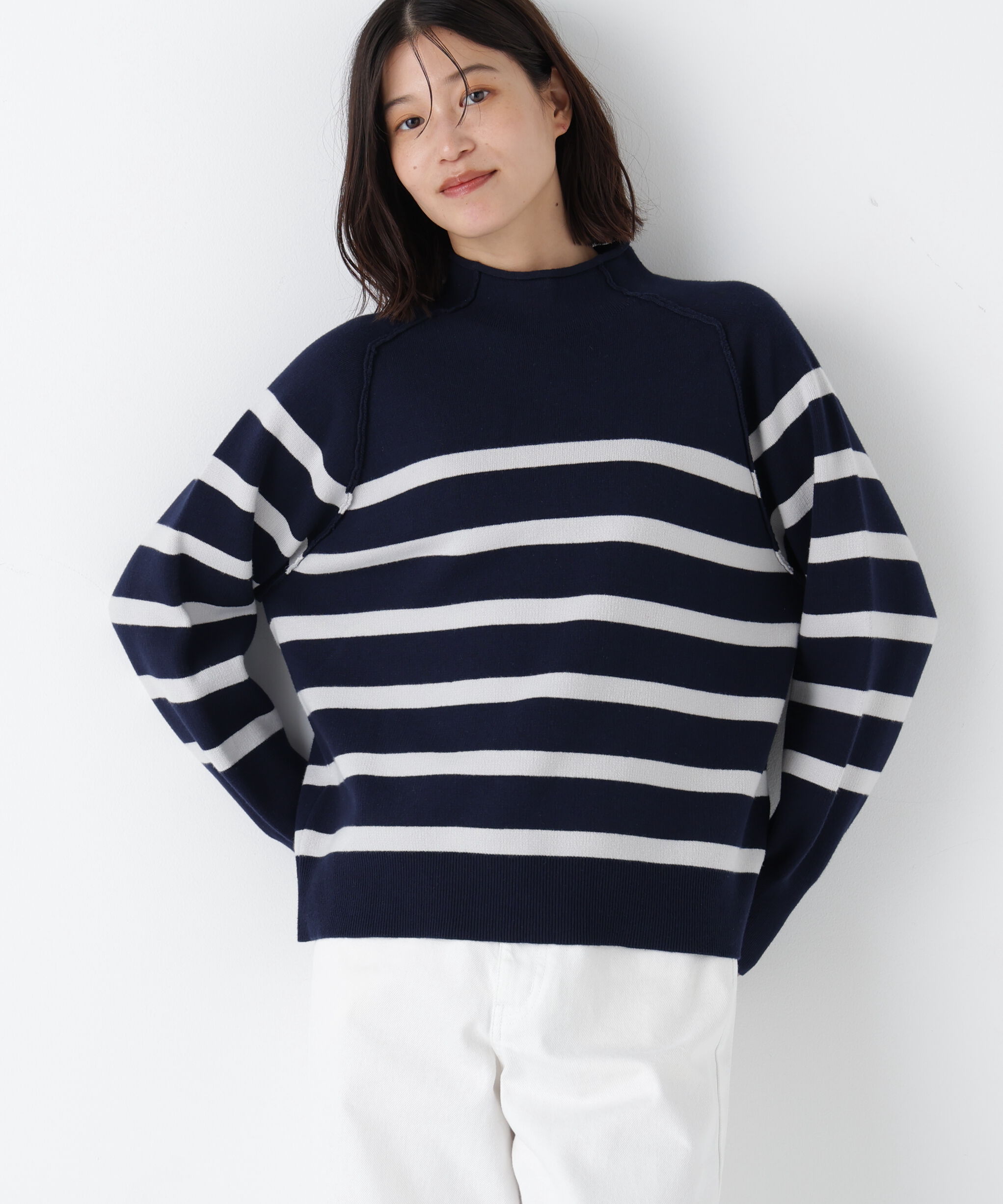  「◆コットンジャガードボトルネックＰＯ」|ニット・セーター|ネイビーボー 3