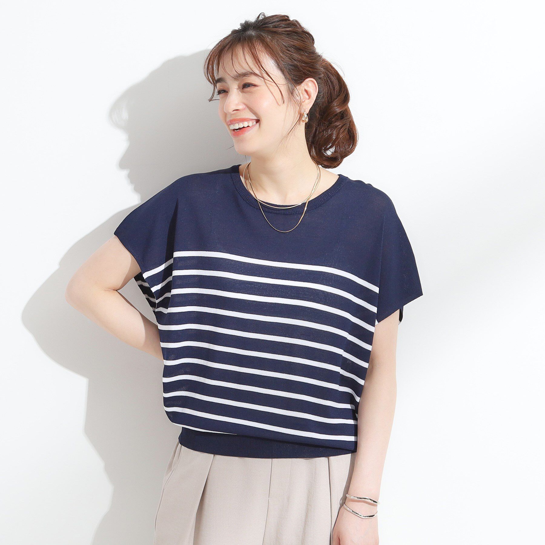 SHOO･LA･RUE「【ひんやり/S-LL】さらさらな肌触りが心地よい フレンチスリーブニット」|ニット・セーター|