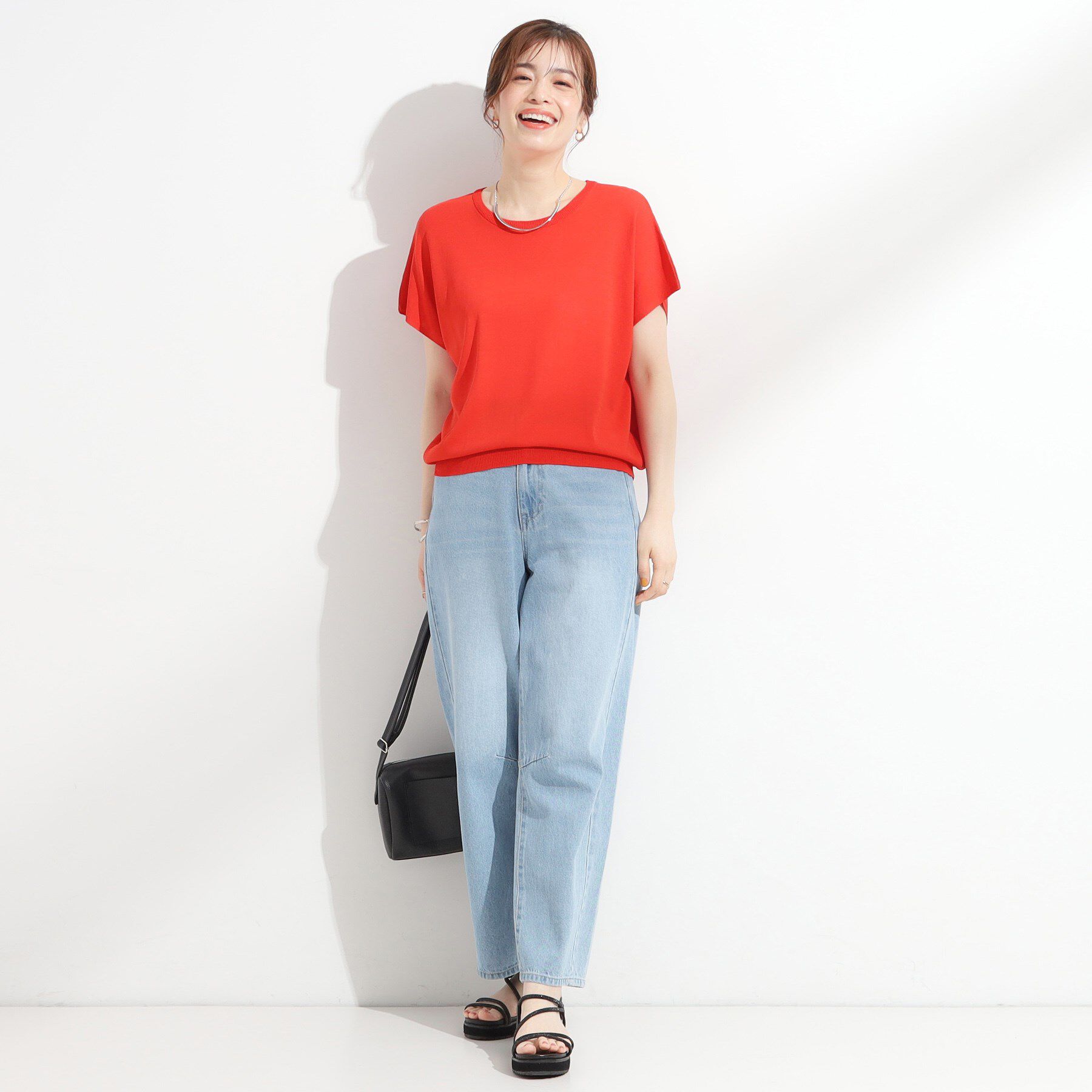 SHOO･LA･RUE「【ひんやり/S-LL】さらさらな肌触りが心地よい フレンチスリーブニット」|ニット・セーター|