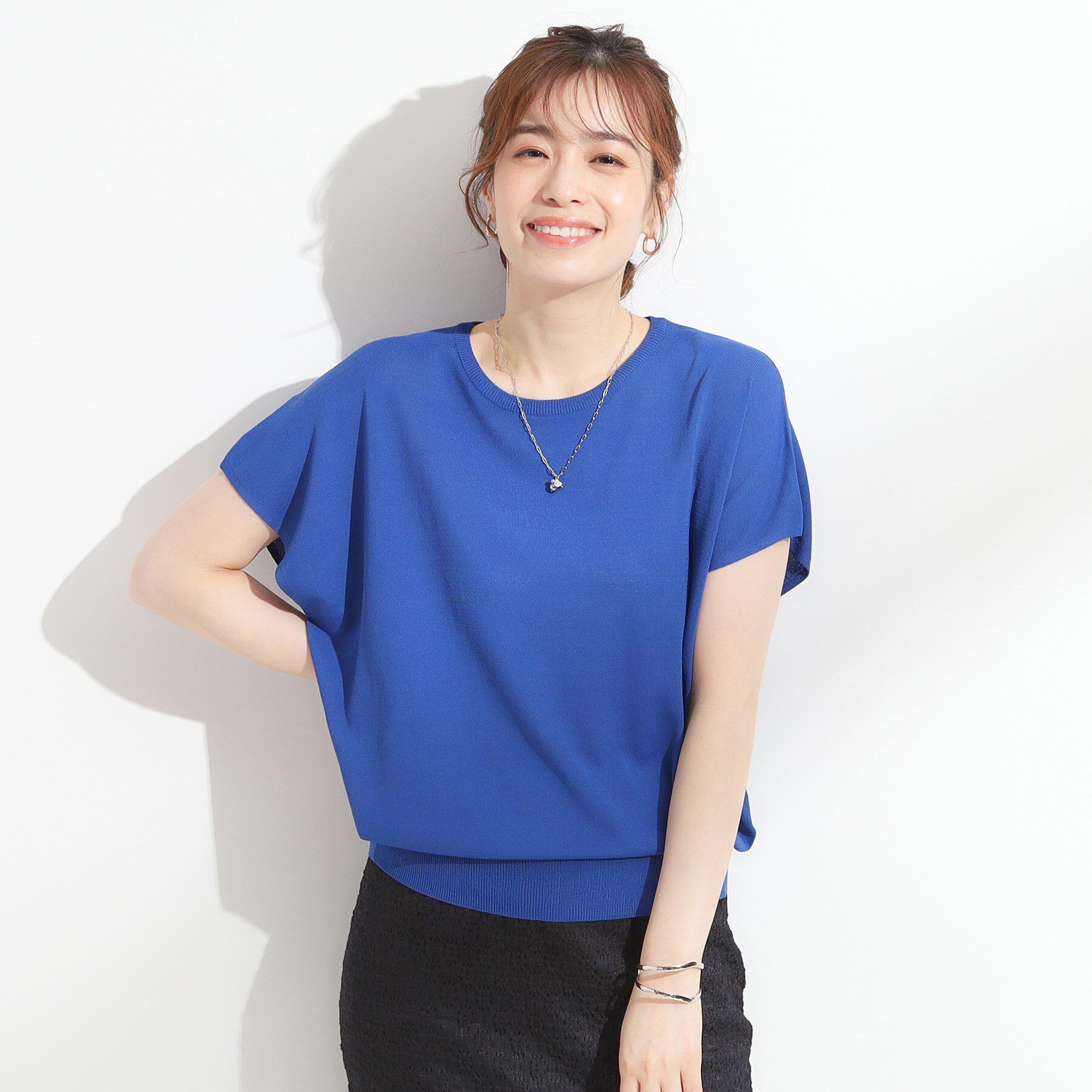 SHOO･LA･RUE「【ひんやり/S-LL】さらさらな肌触りが心地よい フレンチスリーブニット」|ニット・セーター|