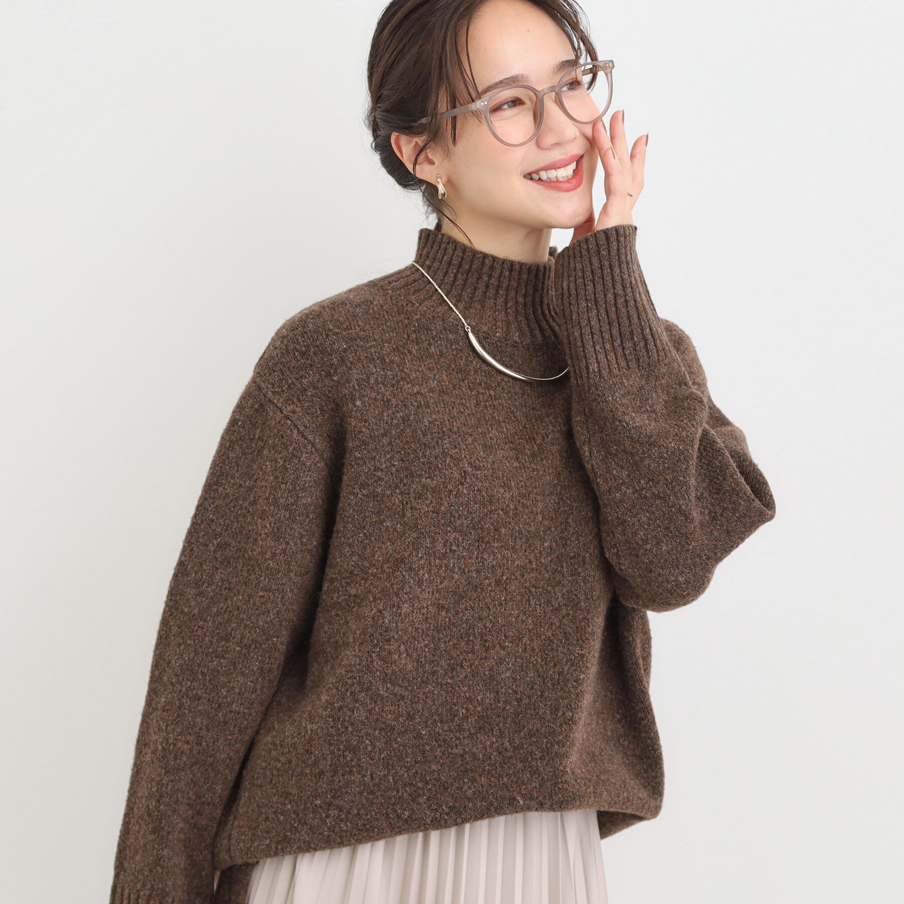 SHOO･LA･RUE「【S-LL】ゆるシルエットな メランジタートルニット」|ニット・セーター|ブラウン(044)