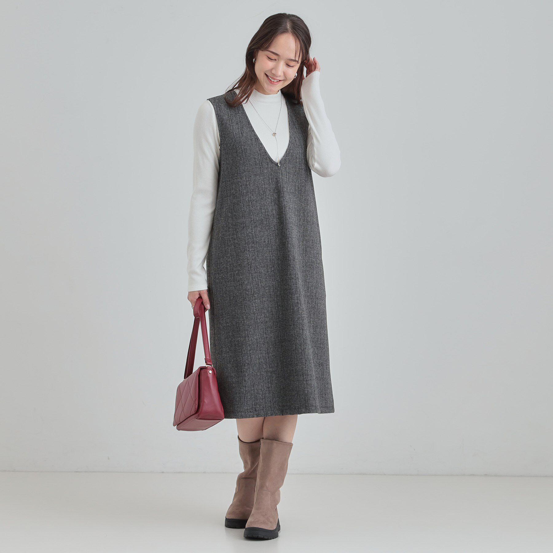 SHOO･LA･RUE「【2点セット/洗濯機可】時短でコーデが決まる ジャンドレ+リブインナー」|ワンピース|