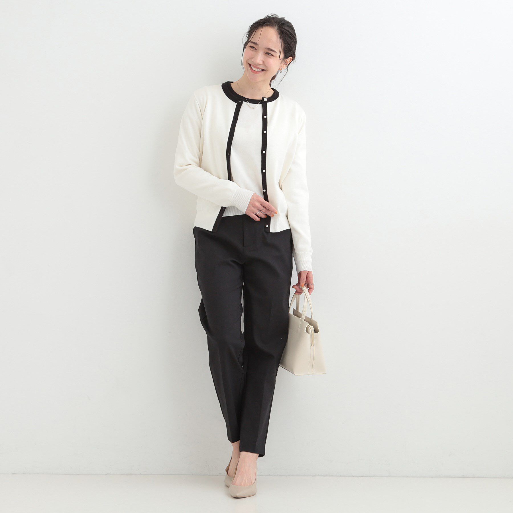 SHOO･LA･RUE「【洗濯機可/S-LL/セットアップ可】シンプルきれい見え クルーネックカーディガン」|カーディガン|