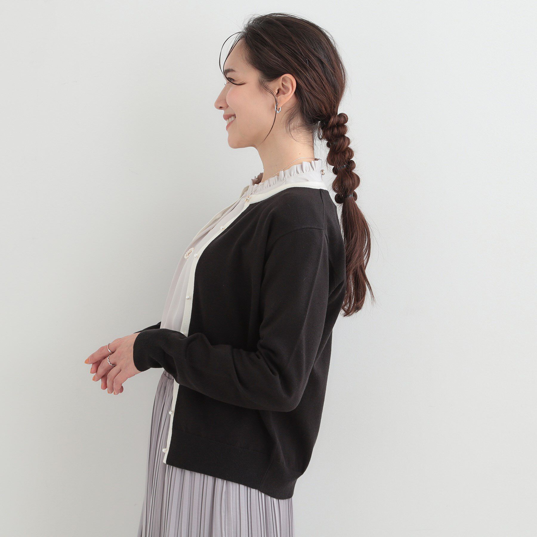 SHOO･LA･RUE「【洗濯機可/S-LL/セットアップ可】シンプルきれい見え クルーネックカーディガン」|カーディガン|