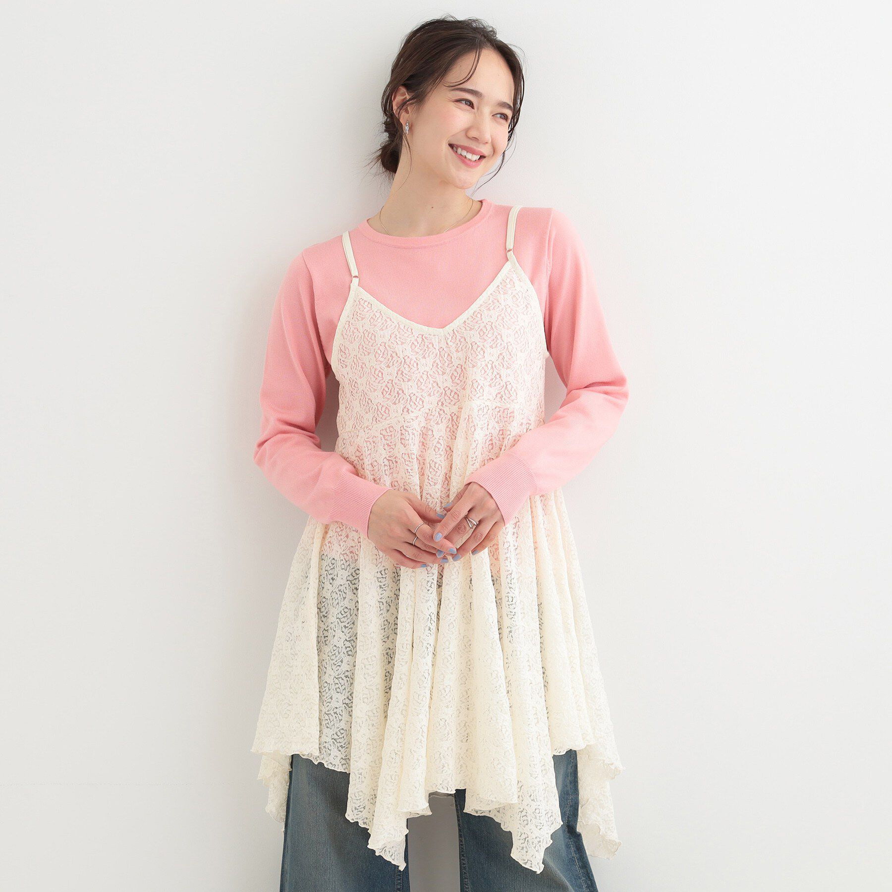 SHOO･LA･RUE「【前後2WAYネック】レイヤードスタイルにおすすめ レースキャミチュニック」|チュニック|