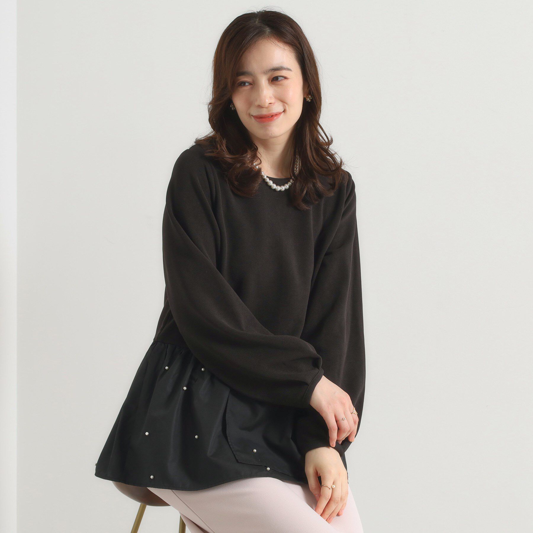 ITS&rsquo;DEMO「【手洗い可】異素材切替リップルプルオーバー」|Tシャツ・カットソー|