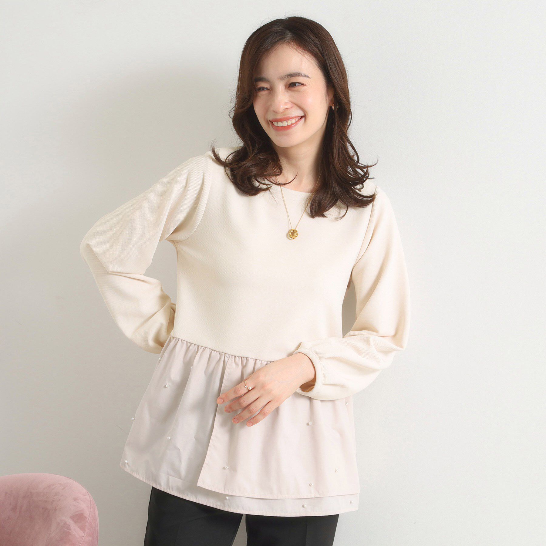 ITS&rsquo;DEMO「【手洗い可】異素材切替リップルプルオーバー」|Tシャツ・カットソー|