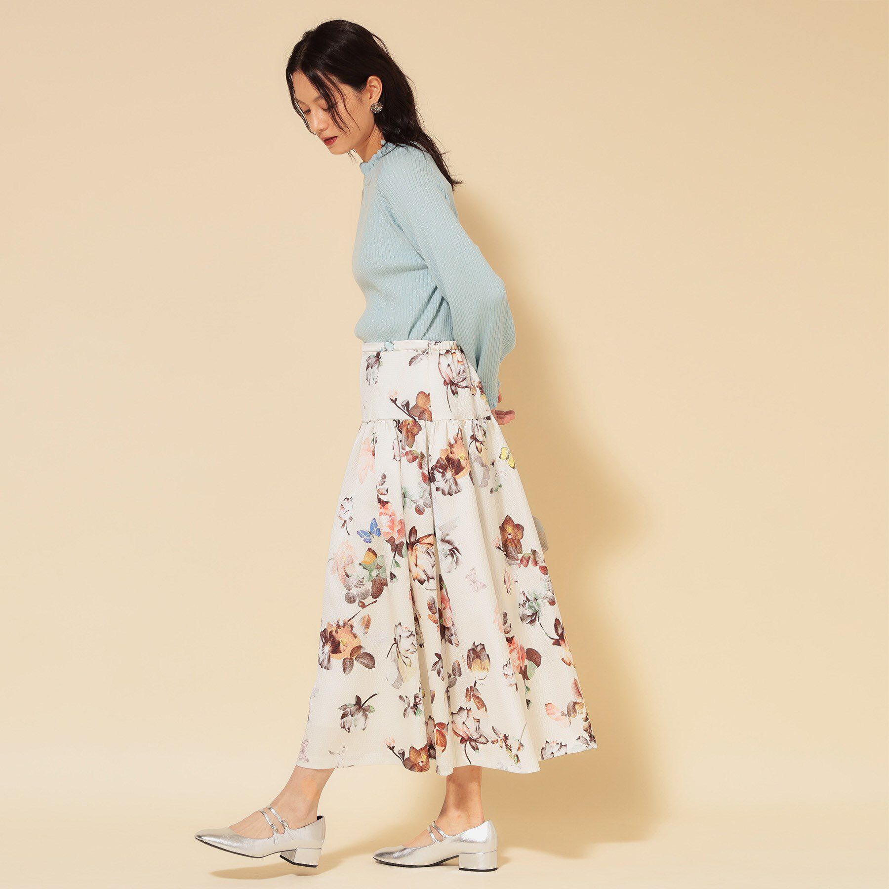 SunaUna「【COLLECTION LINE】花柄タックスカート」|スカート|