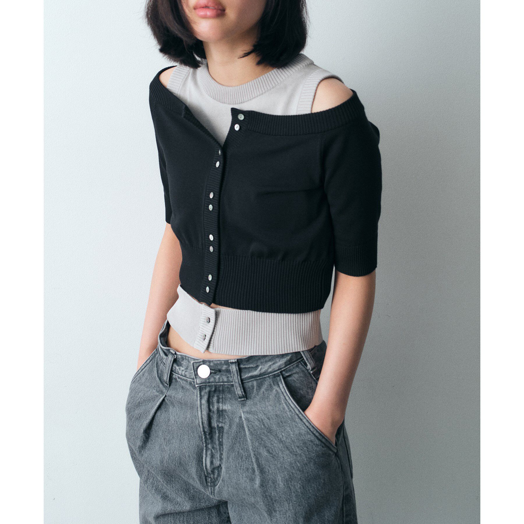 CODE A「design knit short cardigan」|カーディガン|
