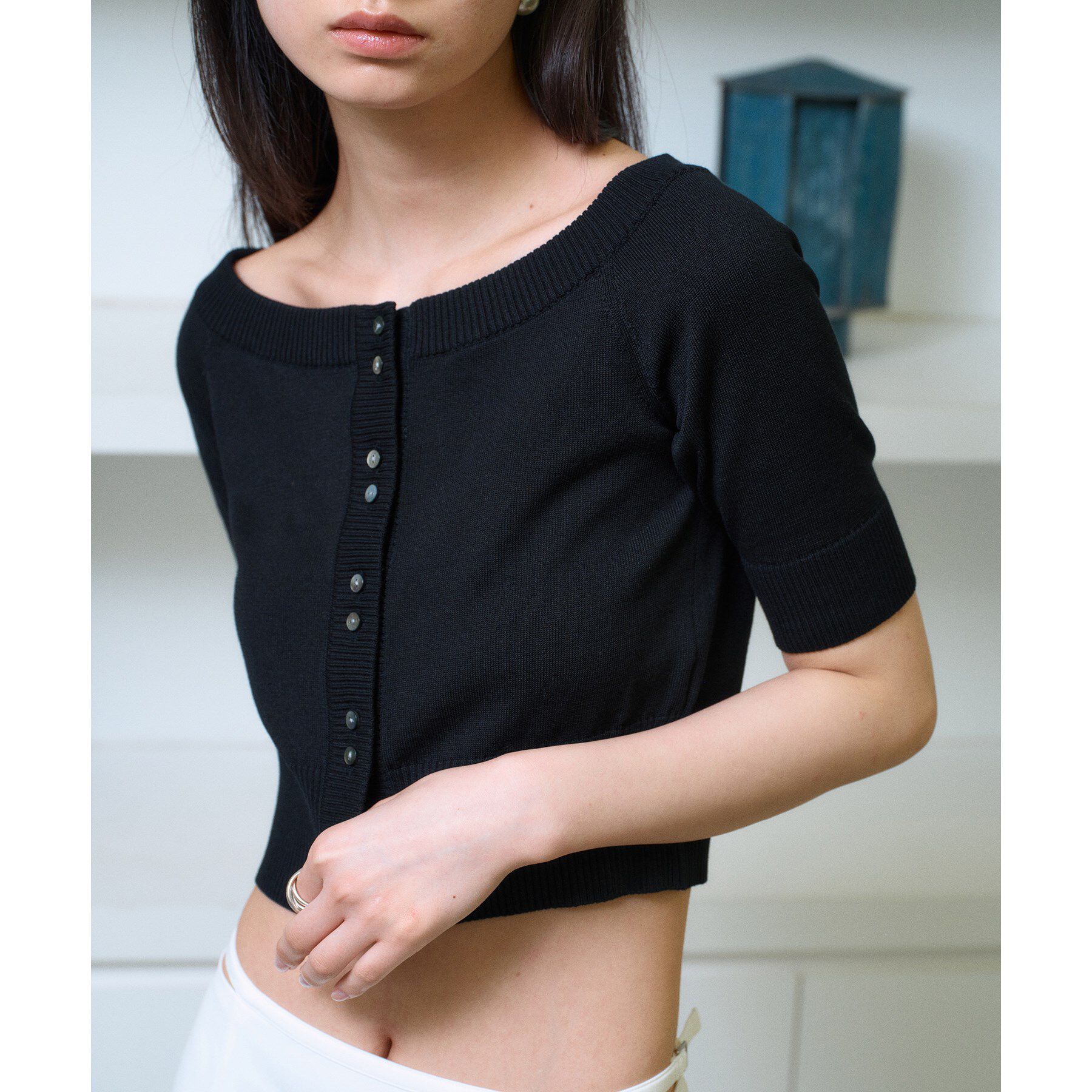 CODE A「design knit short cardigan」|カーディガン|ブラック(019)