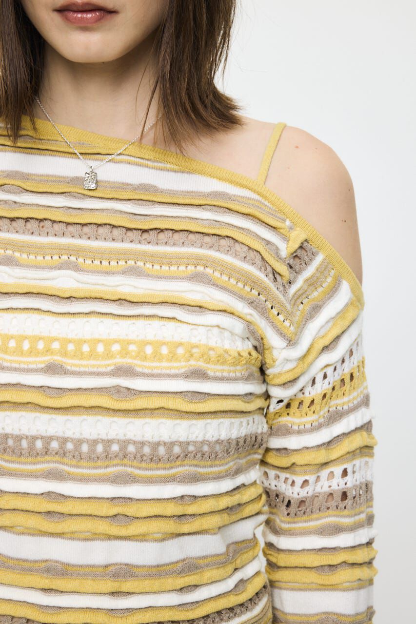 MOUSSY「RANDOM STRIPE OFF SHOULDER トップス」|ニット・セーター|