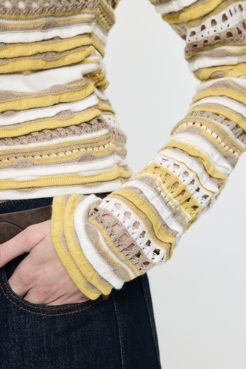 MOUSSY「RANDOM STRIPE OFF SHOULDER トップス」|ニット・セーター|