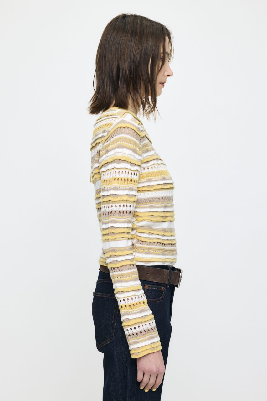 MOUSSY「RANDOM STRIPE OFF SHOULDER トップス」|ニット・セーター|