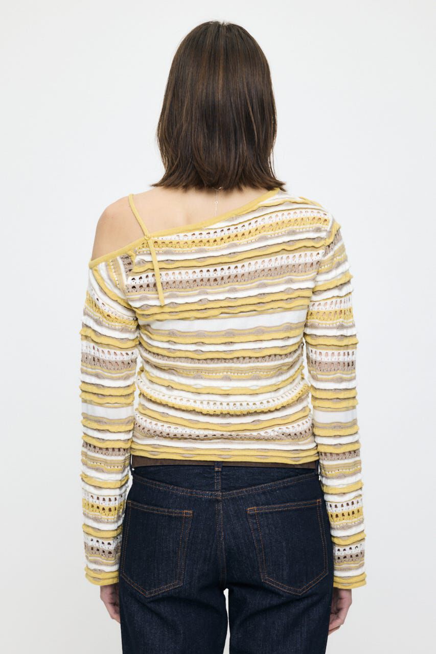 MOUSSY「RANDOM STRIPE OFF SHOULDER トップス」|ニット・セーター|