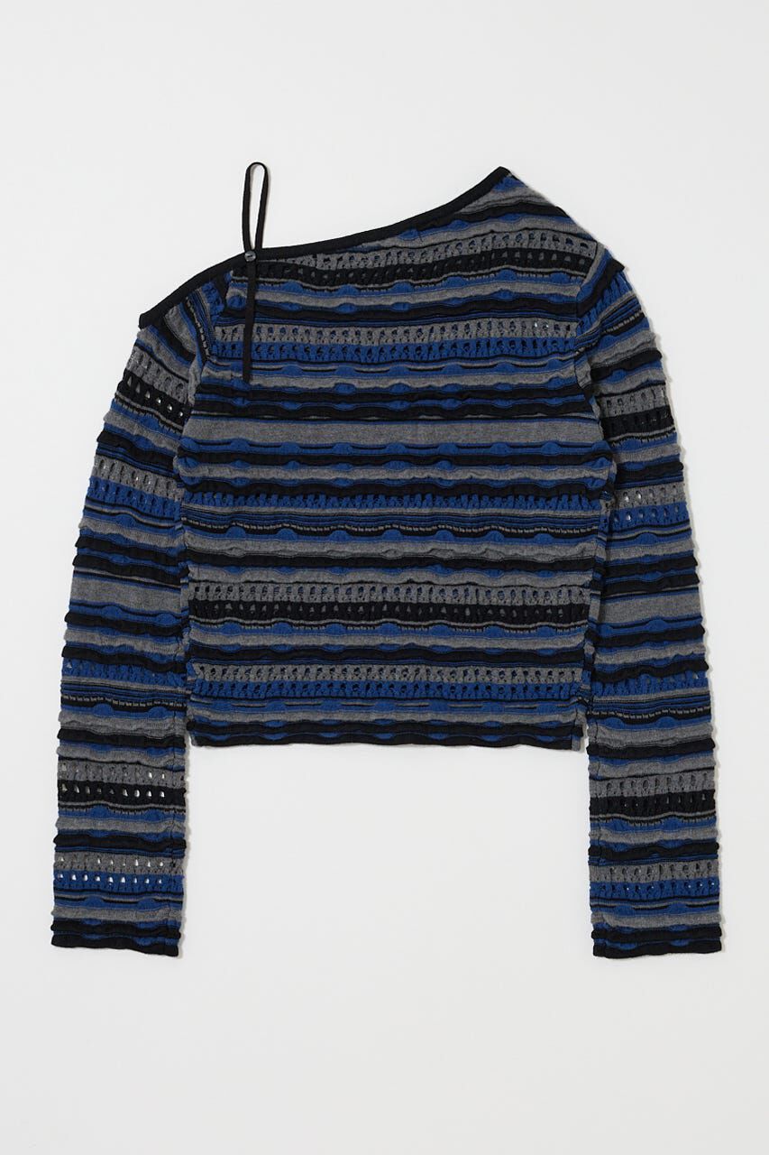 MOUSSY「RANDOM STRIPE OFF SHOULDER トップス」|ニット・セーター|