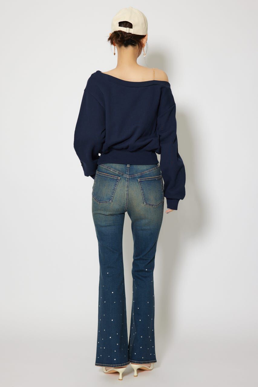 rienda「ビジュージャストウエストフレアデニムパンツ」|デニム|