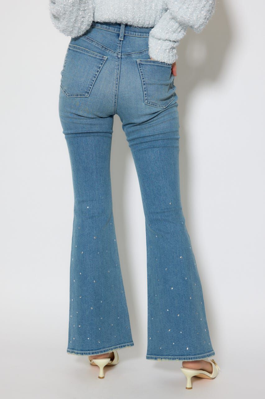 rienda「ビジュージャストウエストフレアデニムパンツ」|デニム|