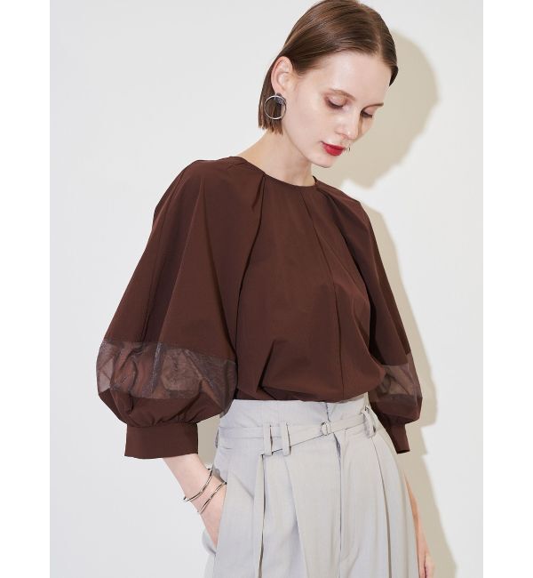 ELENDEEK「ORGANZA MIX SLEEVE BL」|シャツ・ブラウス|ブラウン
