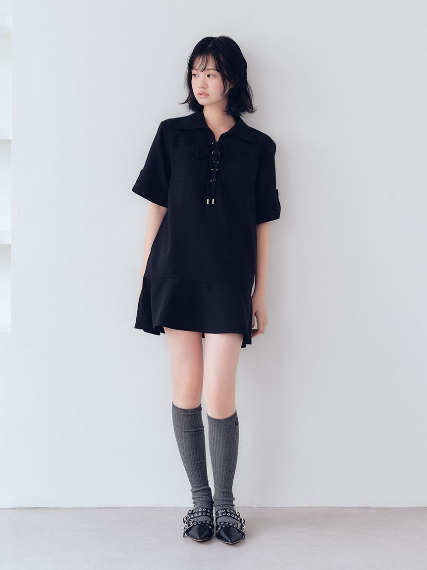 FURFUR「レースアップミニワンピース」|ワンピース|BLK