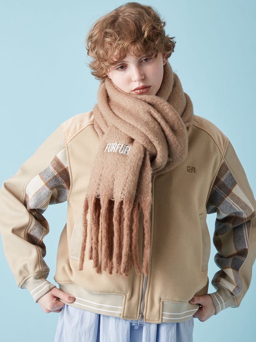 FURFUR「ロゴ刺繍フリンジストール」|マフラー|