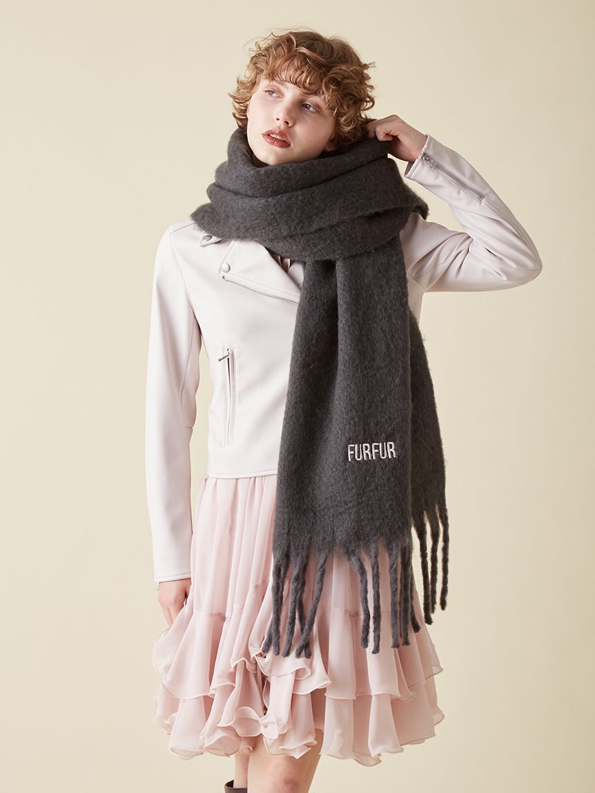FURFUR「ロゴ刺繍フリンジストール」|マフラー|