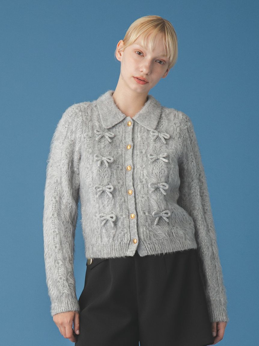 FURFUR「リボンデザインアランポロニットトップス」|ニット・セーター|GRY