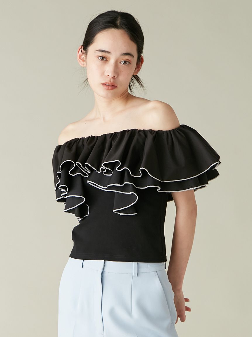 LILY BROWN「デコルテフリルカットトップス」|Tシャツ・カットソー|