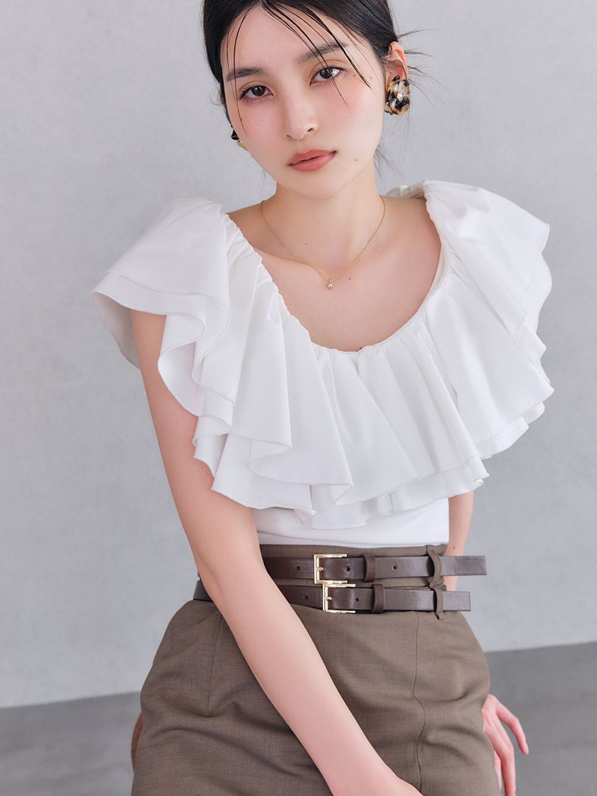 LILY BROWN「デコルテフリルカットトップス」|Tシャツ・カットソー|