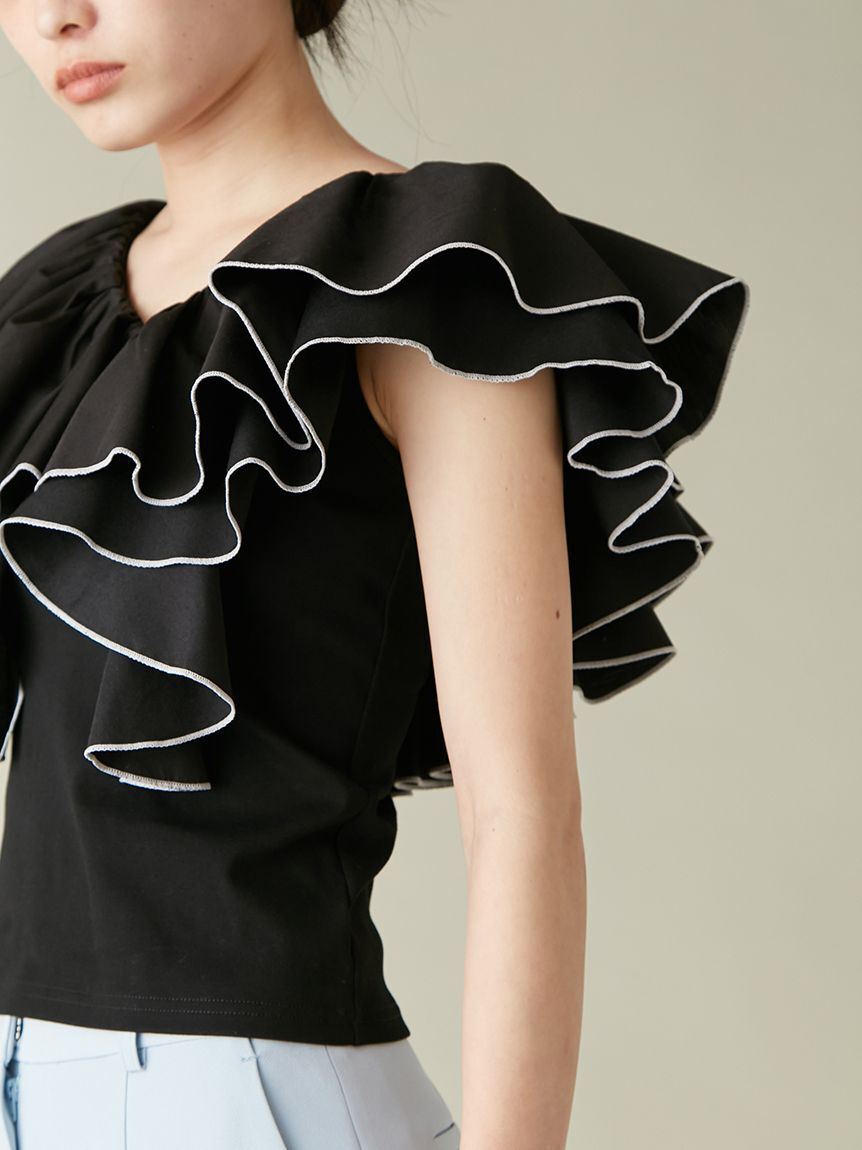 LILY BROWN「デコルテフリルカットトップス」|Tシャツ・カットソー|