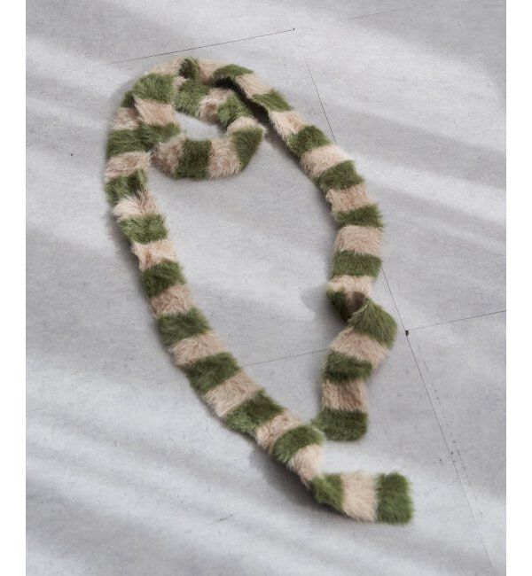 VENCE share style「ボーダーシャギーニットスリムマフラー」|バンダナ・スカーフ|グリーン