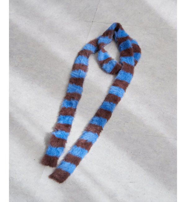 VENCE share style「ボーダーシャギーニットスリムマフラー」|バンダナ・スカーフ|ブルー