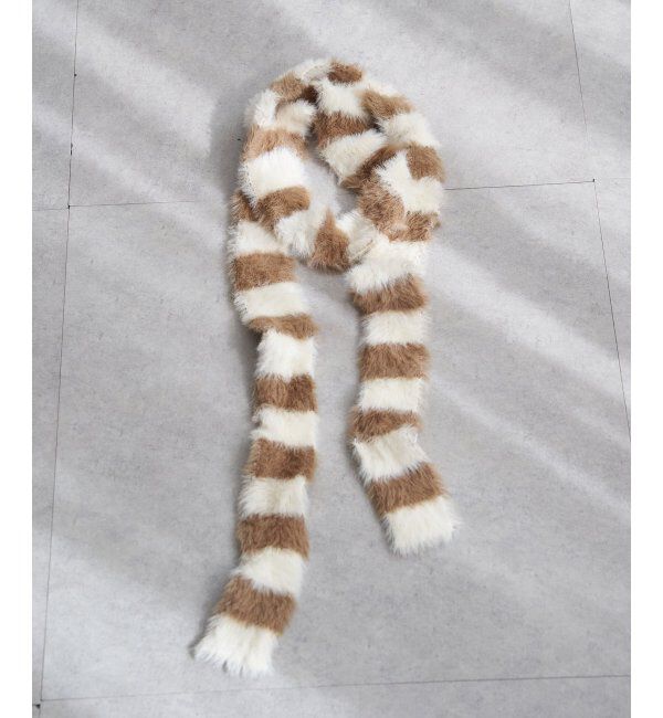 VENCE share style「ボーダーシャギーニットスリムマフラー」|バンダナ・スカーフ|ベージュ