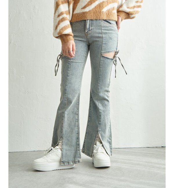 VENCE share style「サイドカットアウトフレアデニム」|デニム|ブルーケイ