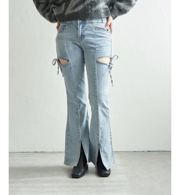 VENCE share style「サイドカットアウトフレアデニム」|デニム|