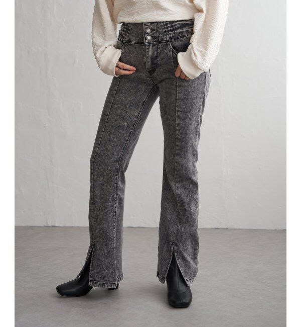 VENCE share style「ハイウエストセンタースリットデニム」|デニム|ダークグレー