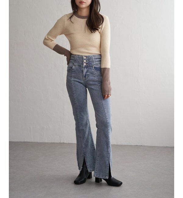 VENCE share style「ハイウエストセンタースリットデニム」|デニム|