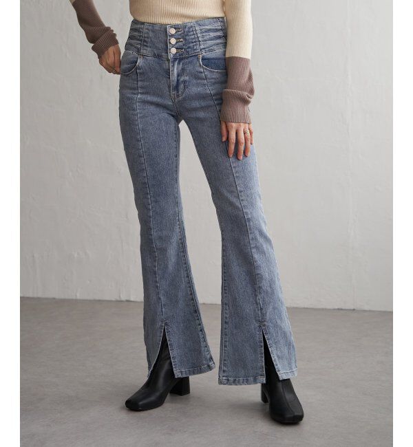 VENCE share style「ハイウエストセンタースリットデニム」|デニム|