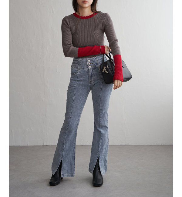 VENCE share style「ハイウエストセンタースリットデニム」|デニム|