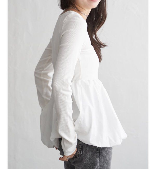 VENCE share style「異素材コンビバルーンチュニック」|ニット・セーター|オフホワイト