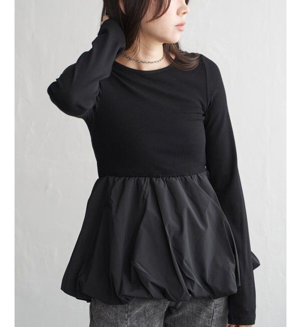 VENCE share style「異素材コンビバルーンチュニック」|ニット・セーター|ブラック