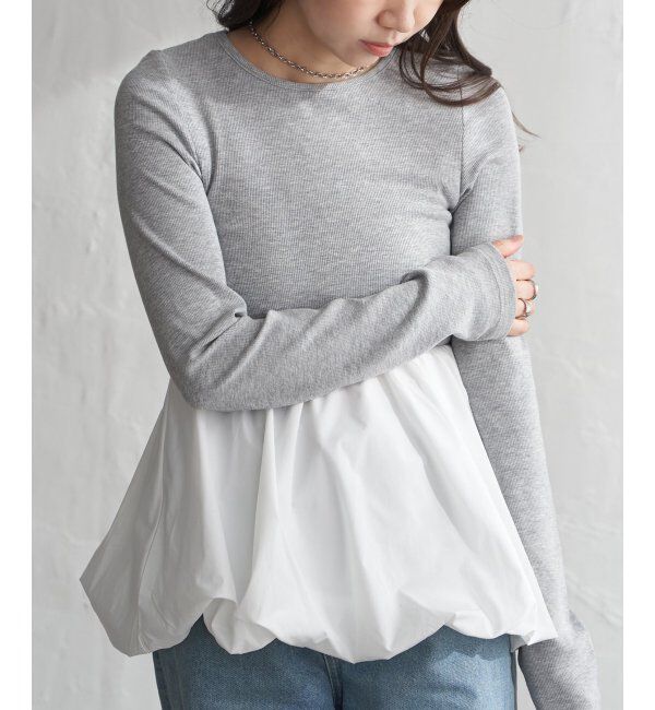 VENCE share style「異素材コンビバルーンチュニック」|ニット・セーター|モクグレー