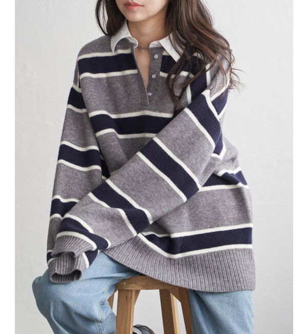 VENCE share style「アルパカタッチラガーシャツ」|ニット・セーター|グレー