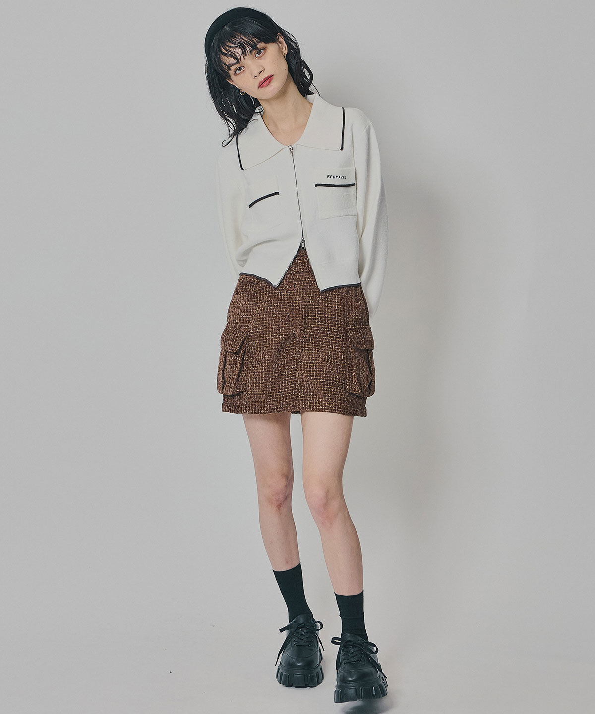 REDYAZEL「バイカラーラインZIPニットジャケット」|ニット・セーター|