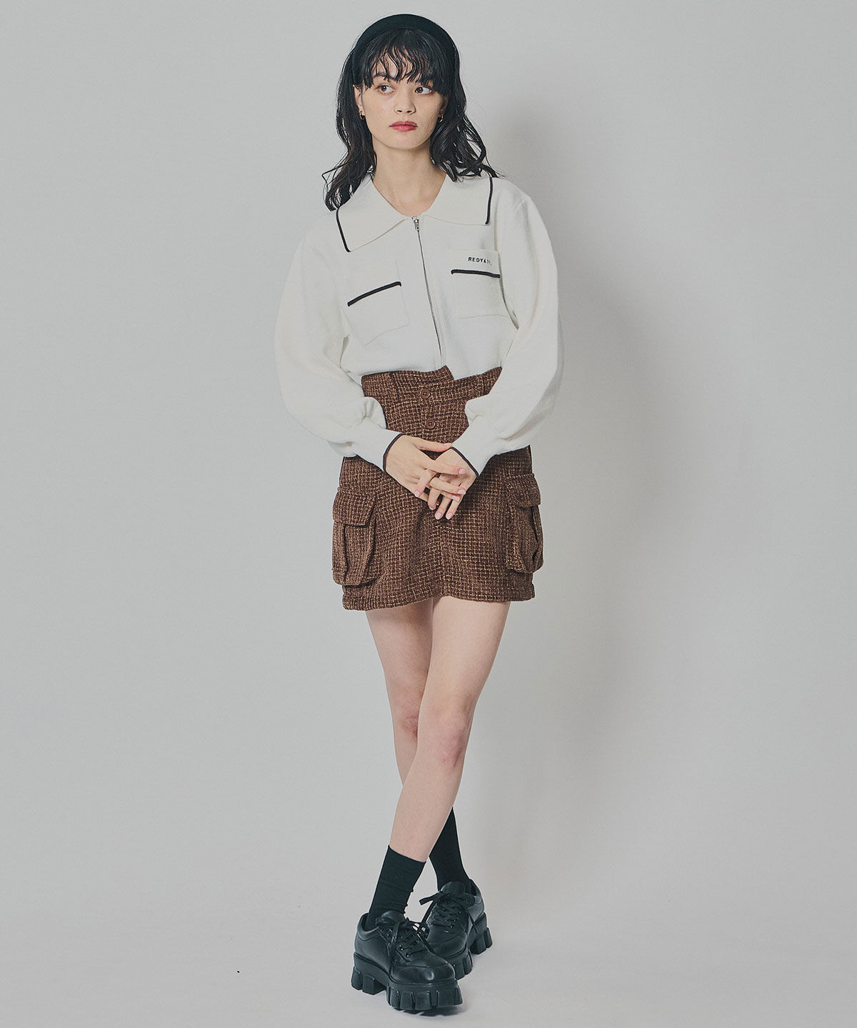 REDYAZEL「バイカラーラインZIPニットジャケット」|ニット・セーター|