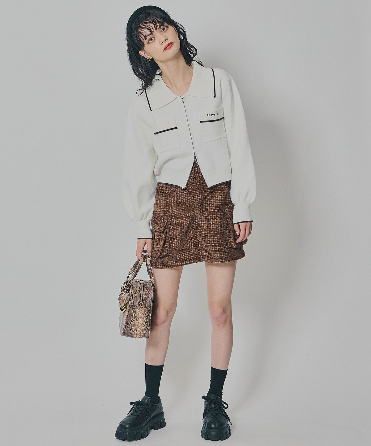 REDYAZEL「バイカラーラインZIPニットジャケット」|ニット・セーター|