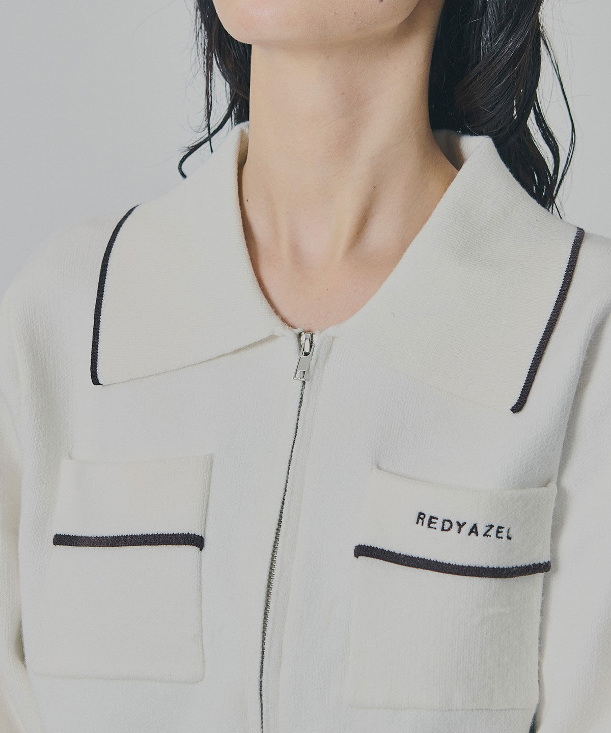 REDYAZEL「バイカラーラインZIPニットジャケット」|ニット・セーター|