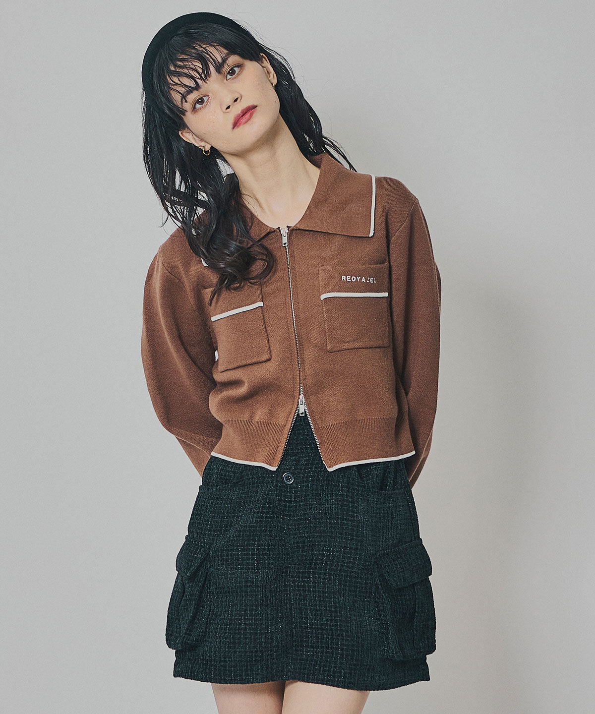 REDYAZEL「バイカラーラインZIPニットジャケット」|ニット・セーター|